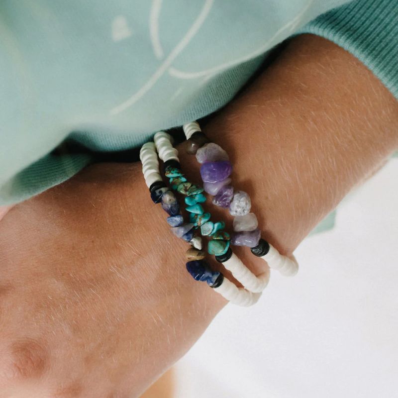Coconut wood and natural stone bracelet
