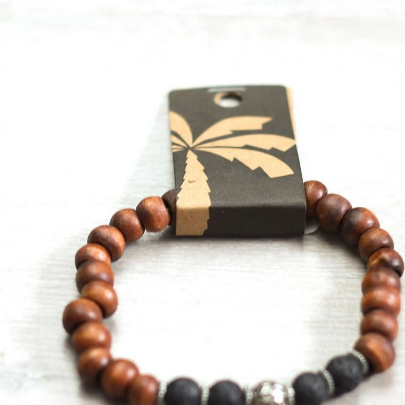 Μπρασελέ χάντρες ξύλινες & λάβας