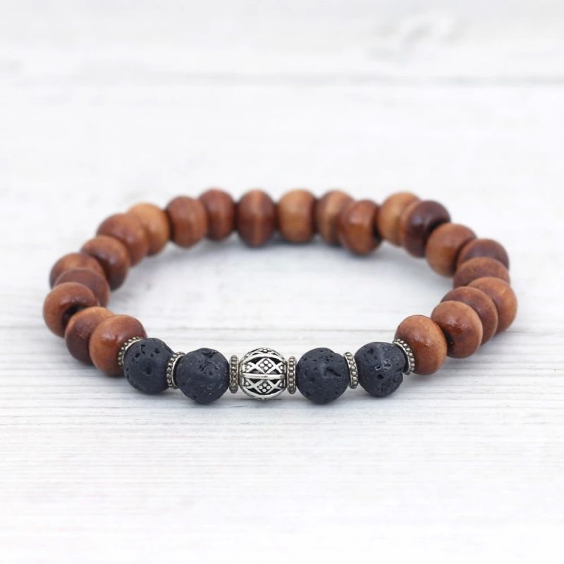 Μπρασελέ χάντρες ξύλινες & λάβας