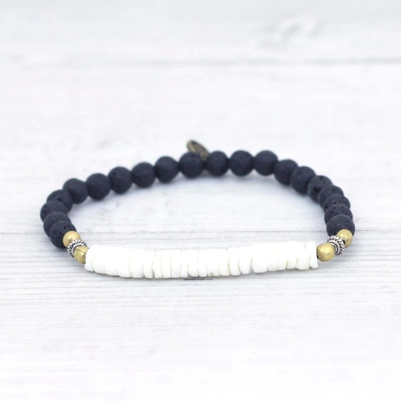 Μπρασελέ χάντρες ξύλινες & λάβας