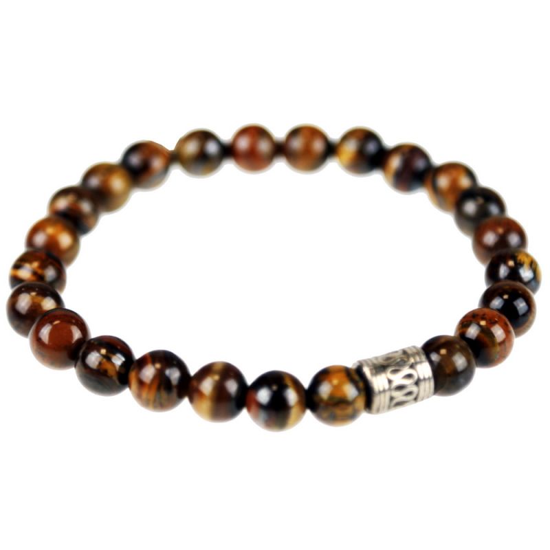Tigers Eye stone bead bracelet with a silver metal charm