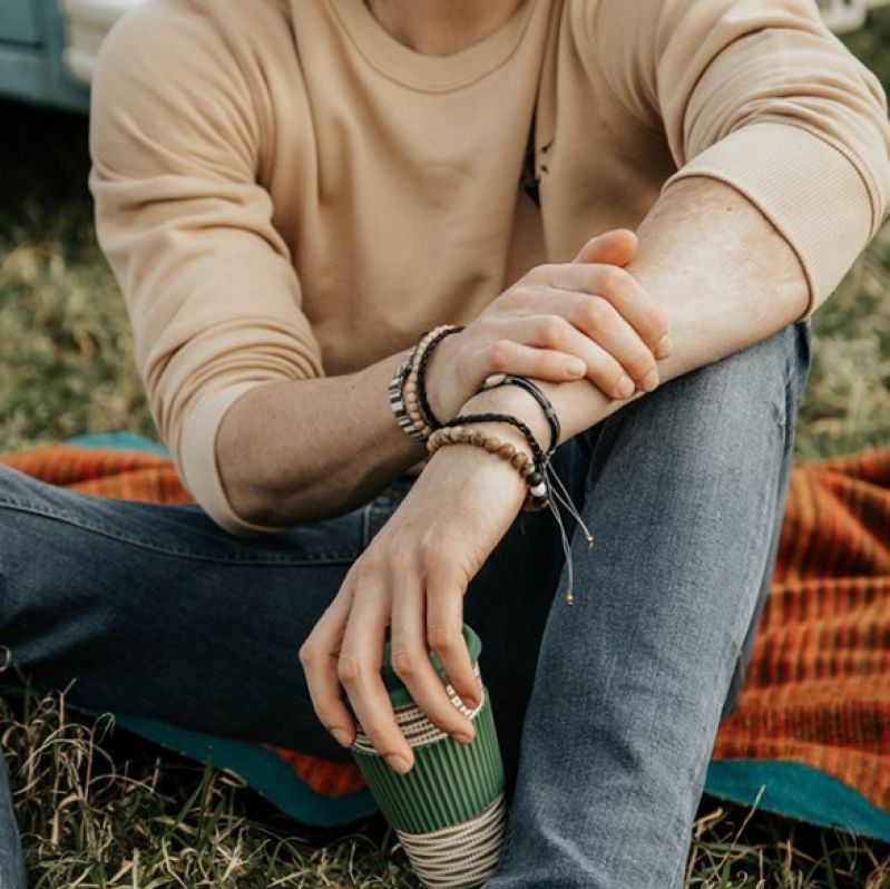 Βραχιόλι δέρμα πλεχτό-Navy