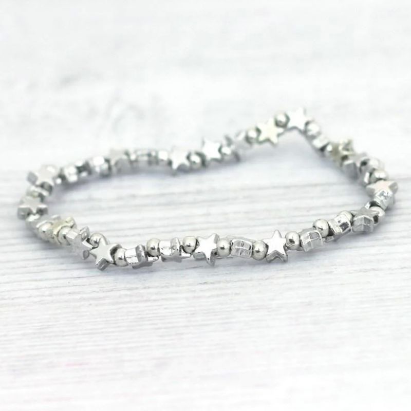 Elastic silver metal bracelet