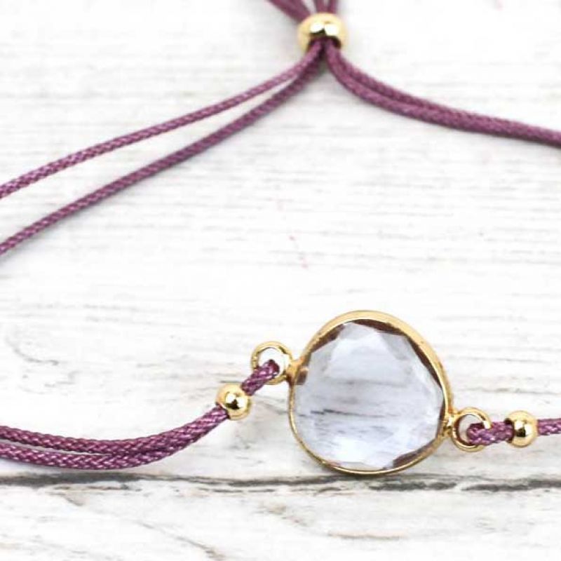 Βραχιόλι με γυάλινη σταγόνα - μωβ