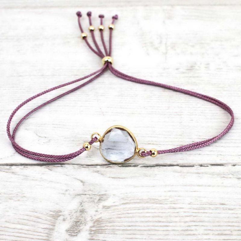 Βραχιόλι με γυάλινη σταγόνα - μωβ