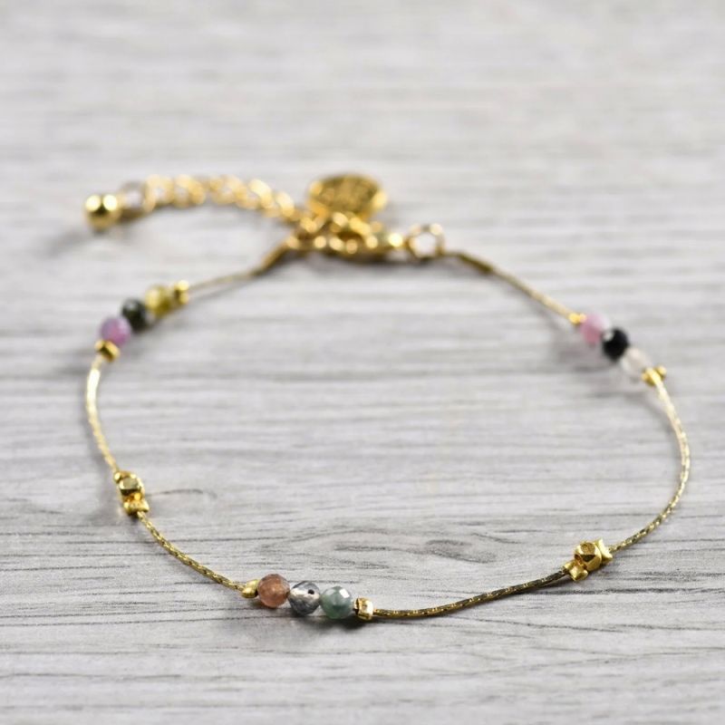 Βραχιόλι επίχρυσο με πέτρες ροδονίτη