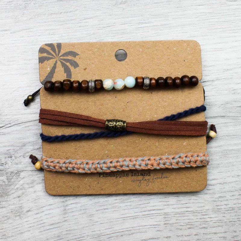 Σετ 3 βραχιολιών - ξύλο πλεκτά