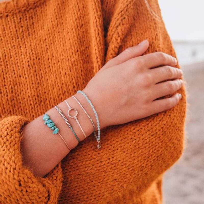 Βραχιόλι Lyla ασημί χάντρες - άκουα