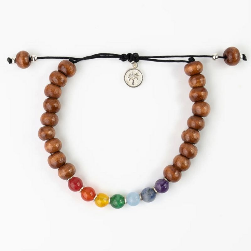 Wood bead bracelet centred with chakra stone beads.