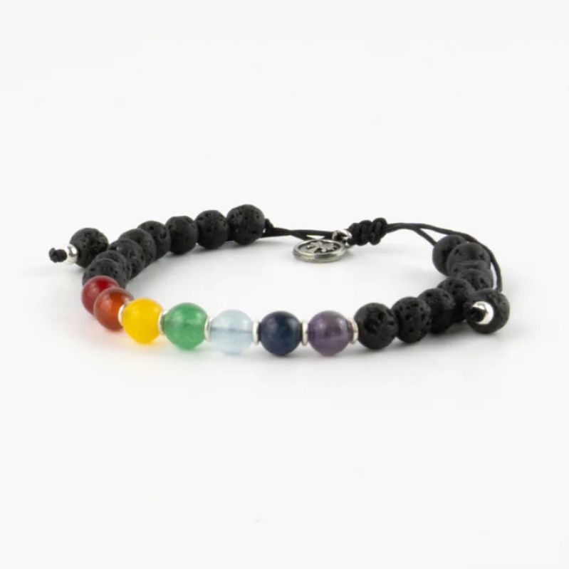Lava stone bead bracelet centred with chakra stone beads.