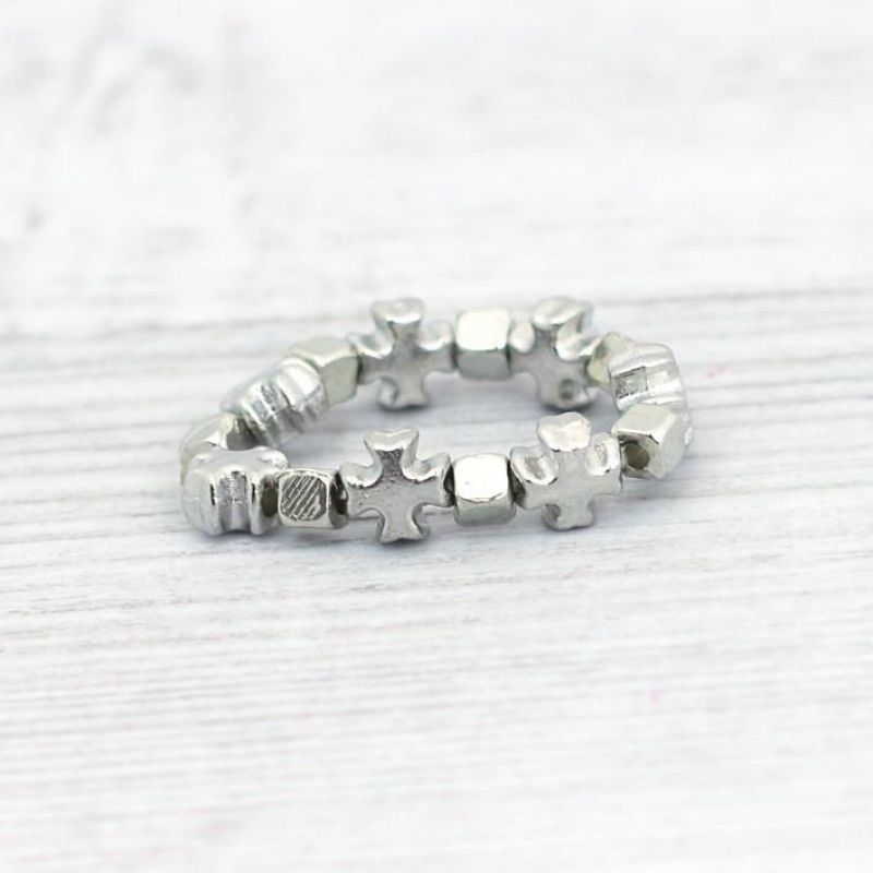 Elastic silver metal ring