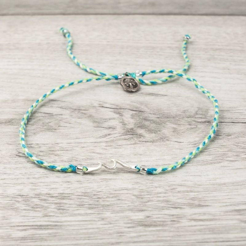 Βραχιόλι ποδιού  βαμβακερό σιέλ - κύμα