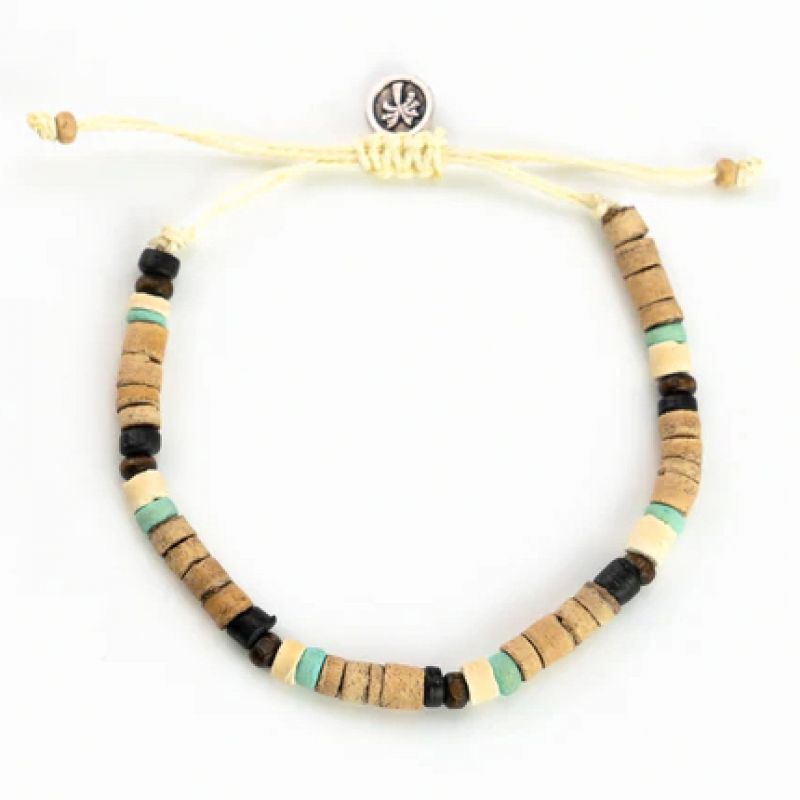 Beaded coconut wood anklet