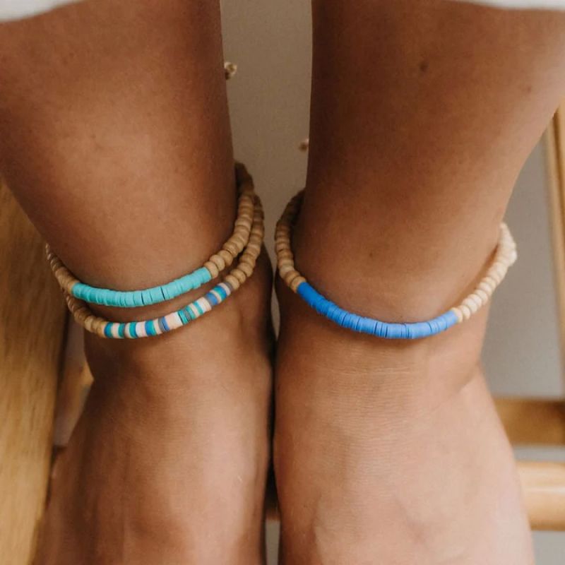 Beaded coconut wood anklet