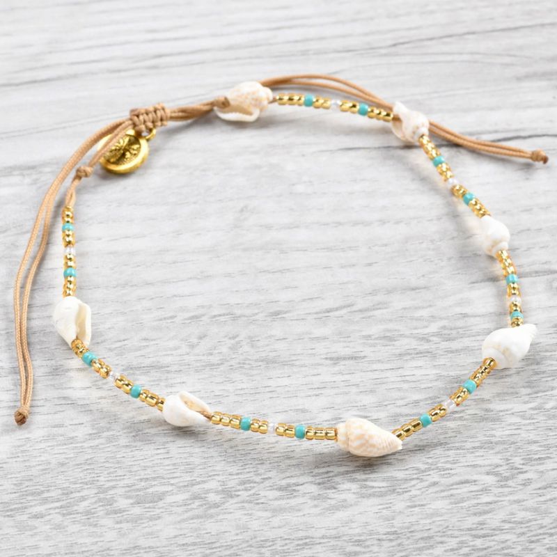 Βραχιόλι ποδιού κοχύλια & χάντρες - Χρυσό