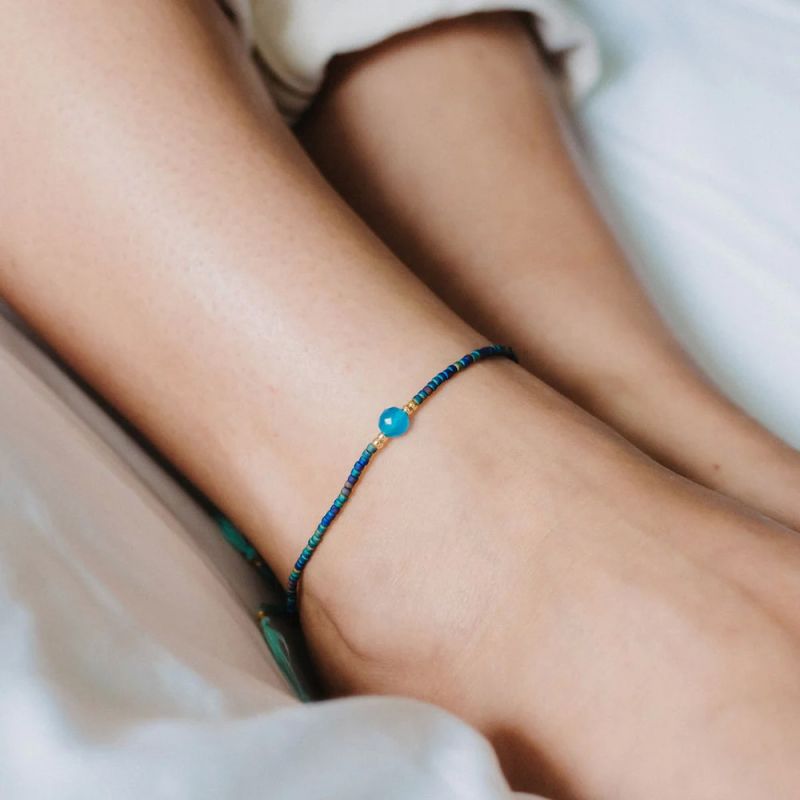 Βραχιόλι ποδιού Lyla διπλό - μπλε μωβ