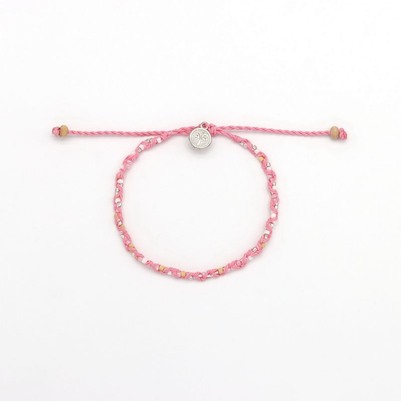 Βραχιόλι Ποδιού Mini Χάντρες Ροζ κορδόνι