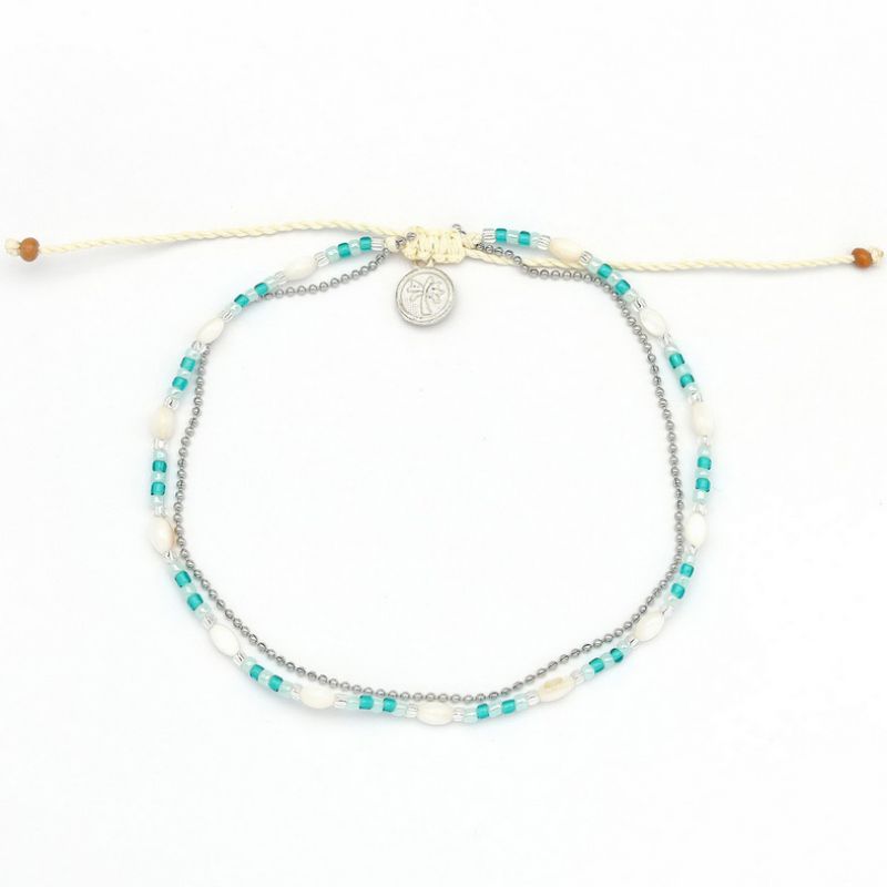 Βραχιόλι Ποδιού Αλυσιδάκι & Κοχύλια Τιρκουάζ Ασημί