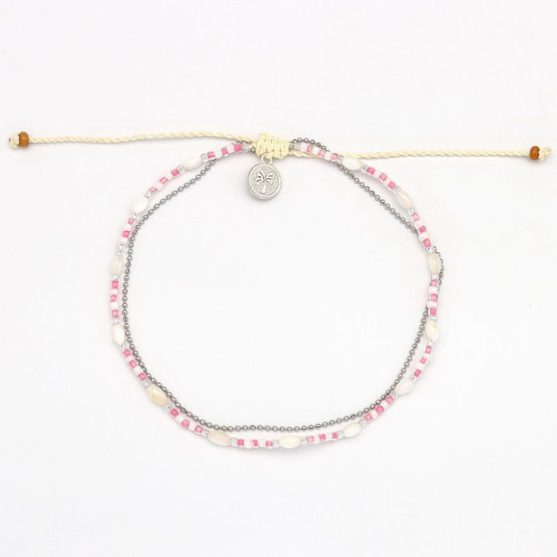 Βραχιόλι Ποδιού Αλυσιδάκι & Κοχύλια Ροζ Ασημί