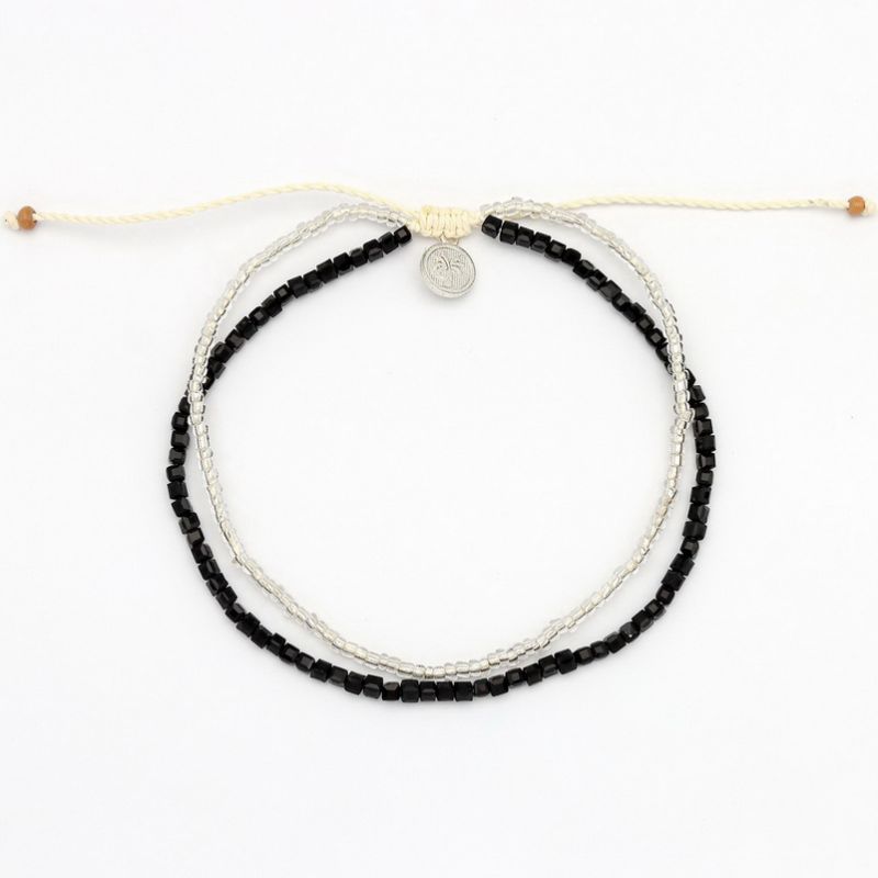 Βραχιόλι Ποδιού 2 Σειρές Χάντρες Μαύρο & Διάφανο