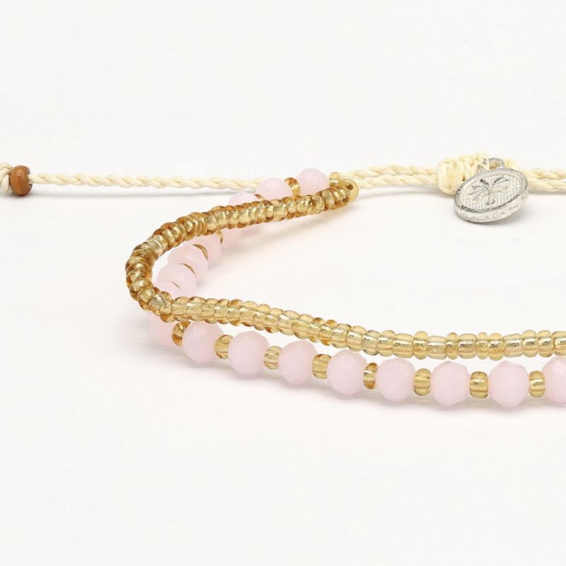 Βραχιόλι Ποδιού 2 Σειρές Χάντρες Ροζ Χρυσό