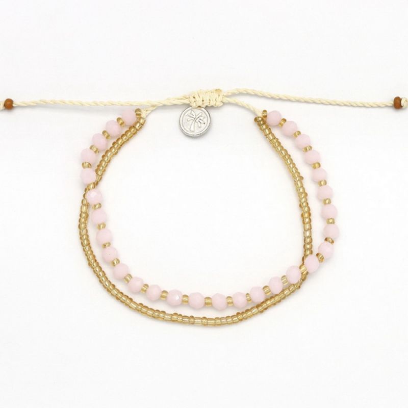 Βραχιόλι Ποδιού 2 Σειρές Χάντρες Ροζ Χρυσό