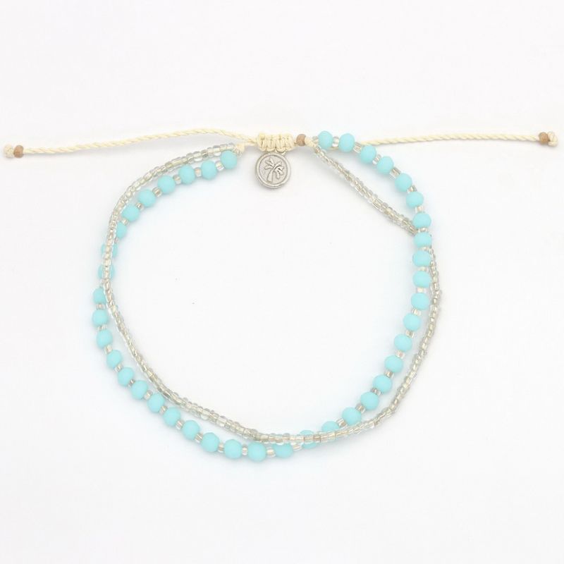 Βραχιόλι Ποδιού 2 Σειρές Χάντρες Σιέλ & Διάφανο