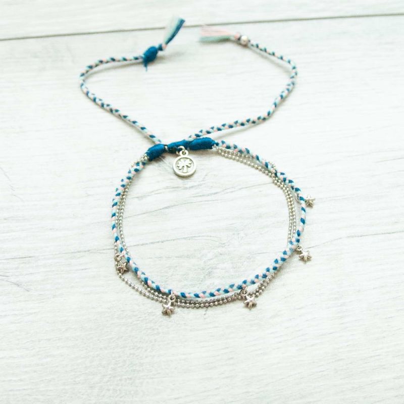 Βραχιόλι ποδιού πλεκτό με αλυσιδάκι  - σιέλ