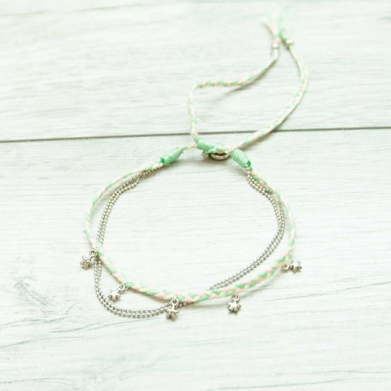 Βραχιόλι ποδιού πλεκτό με αλυσιδάκι  - λαχανί