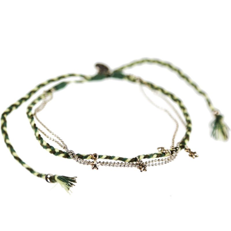 Βραχιόλι ποδιού πλεκτό με αλυσιδάκι  - πράσινο