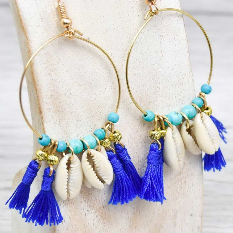 Shell hoop drop earrings