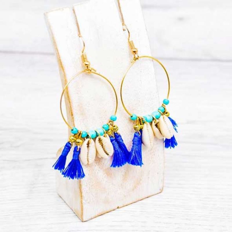 Shell hoop drop earrings