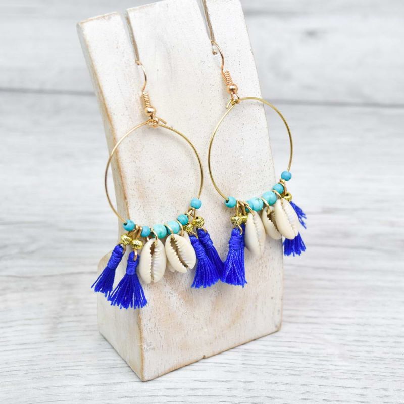 Shell hoop drop earrings