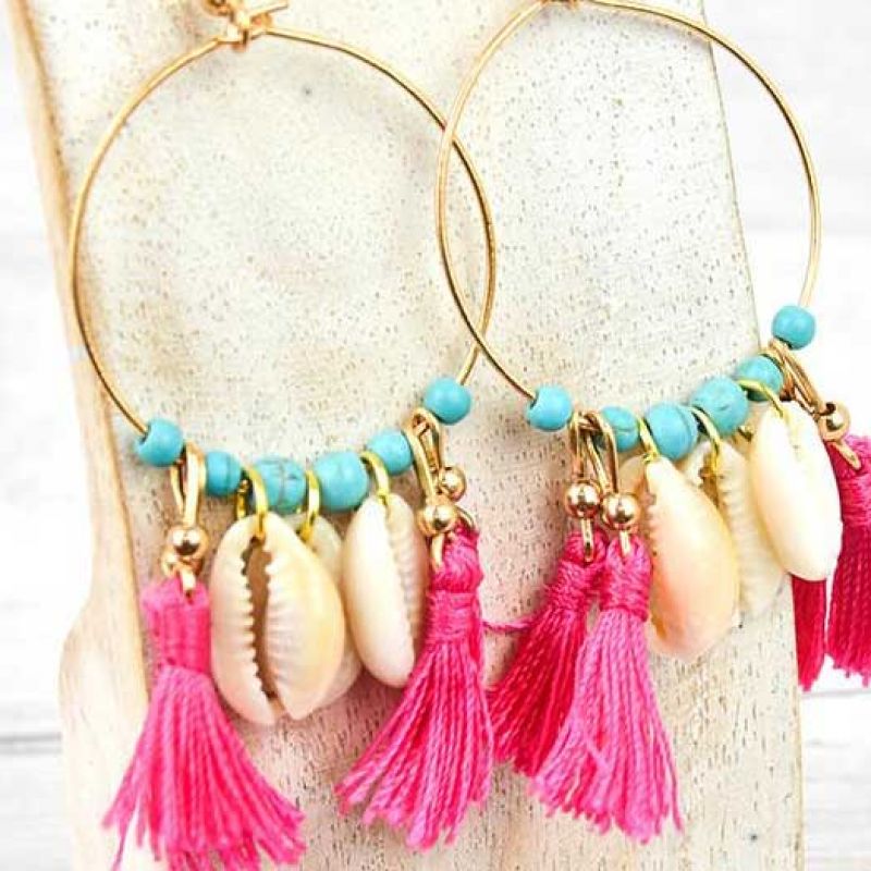 Shell hoop drop earrings