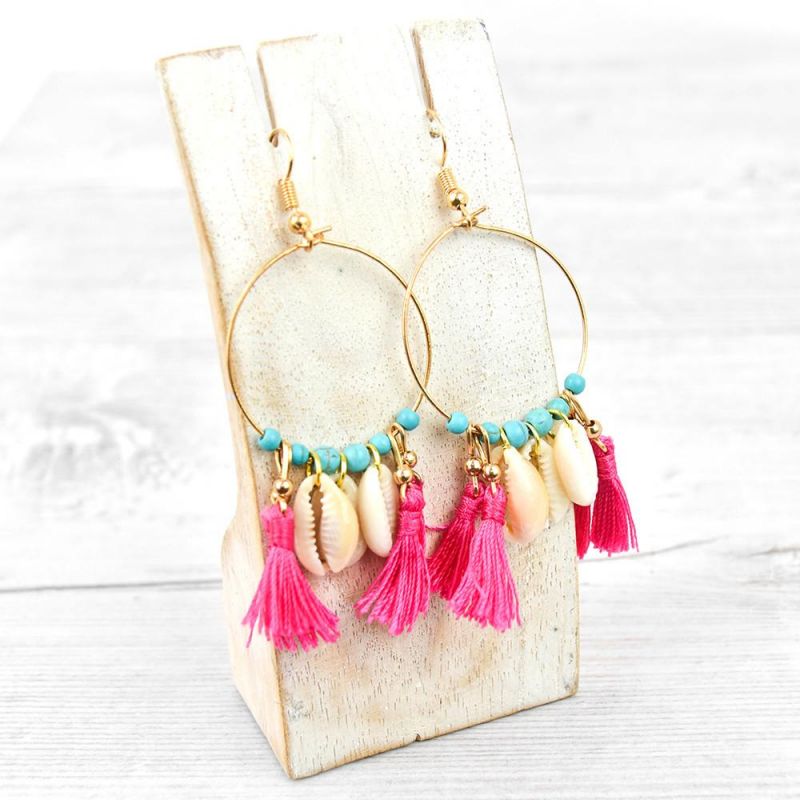 Shell hoop drop earrings