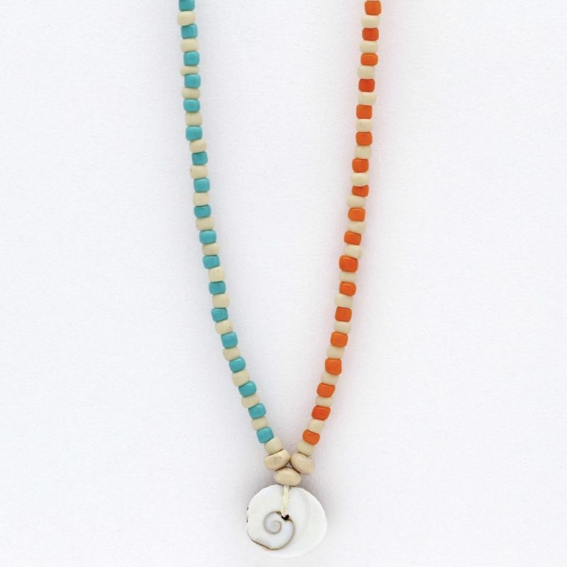 Κολιέ με Ξύλινες Χάντρες & Κοχύλι