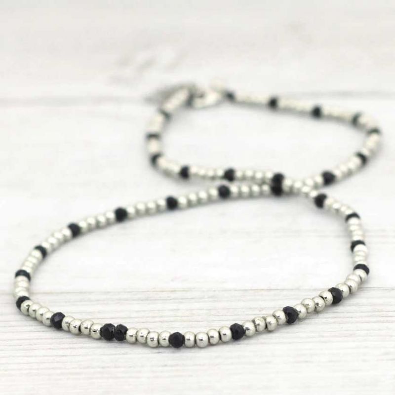 Beaded silver metal necklace
