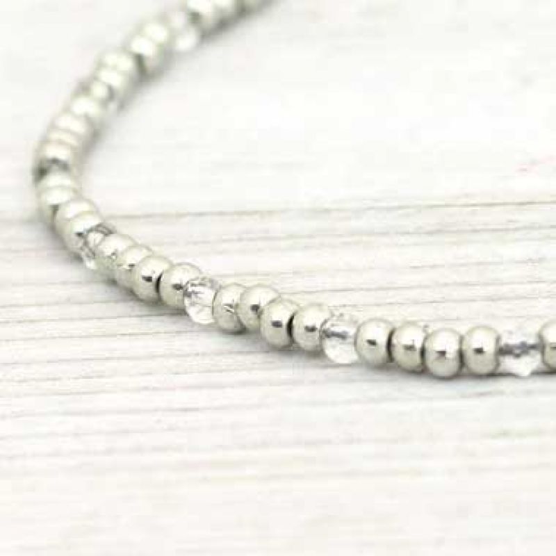 Κολιέ μεταλλικές χάντρες - διάφανο