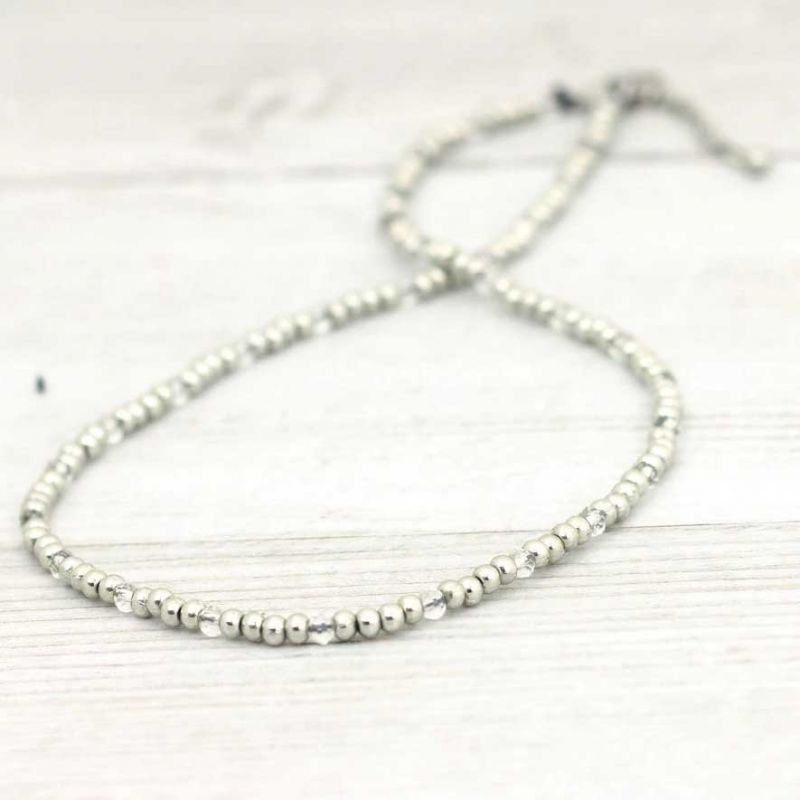 Κολιέ μεταλλικές χάντρες - διάφανο