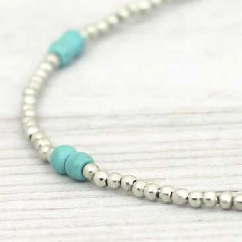 Beaded silver metal necklace