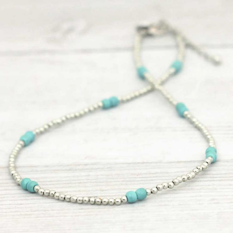 Beaded silver metal necklace