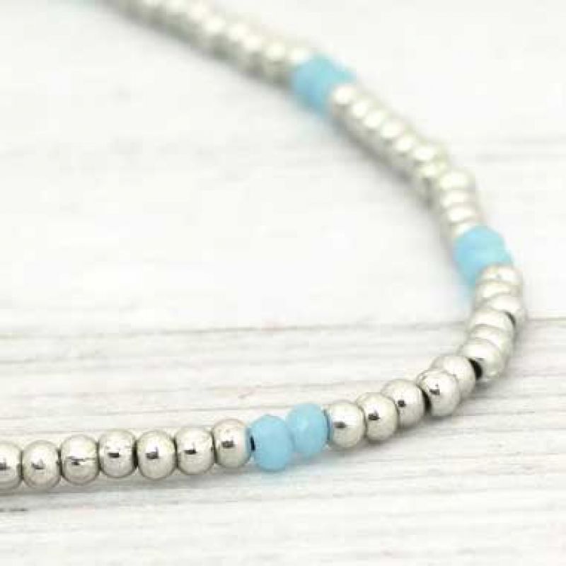 Κολιέ μεταλλικές χάντρες - σιέλ