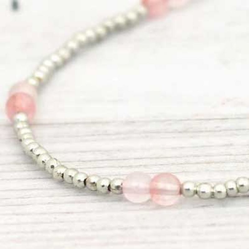 Κολιέ μεταλλικές χάντρες - ροζ