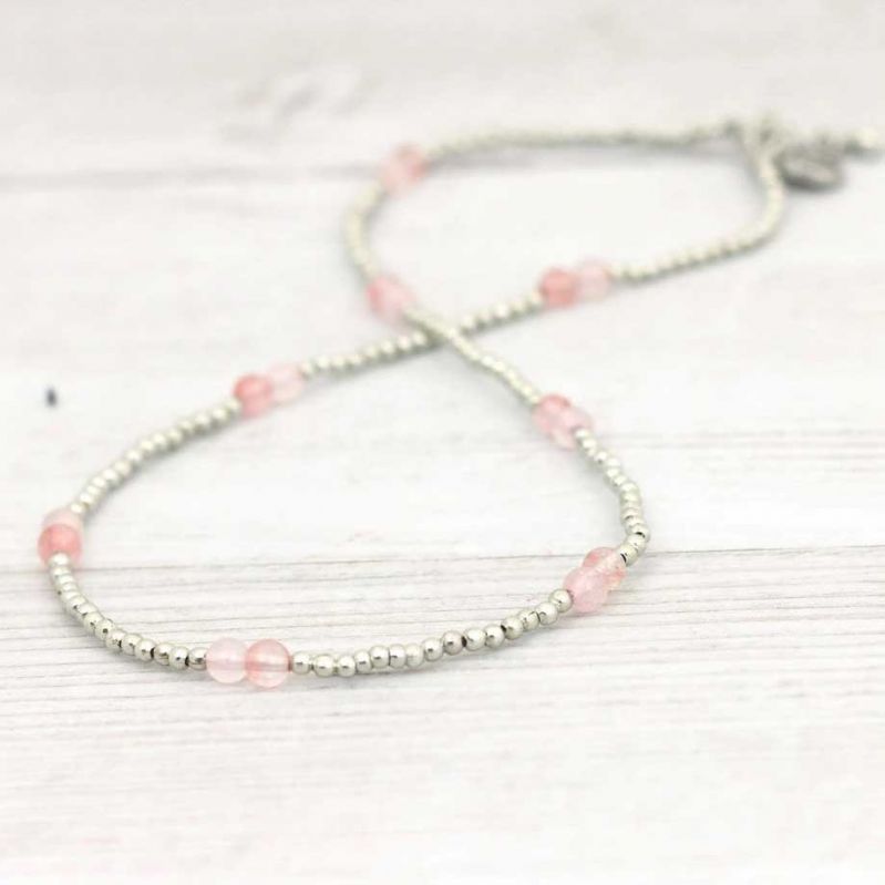 Κολιέ μεταλλικές χάντρες - ροζ