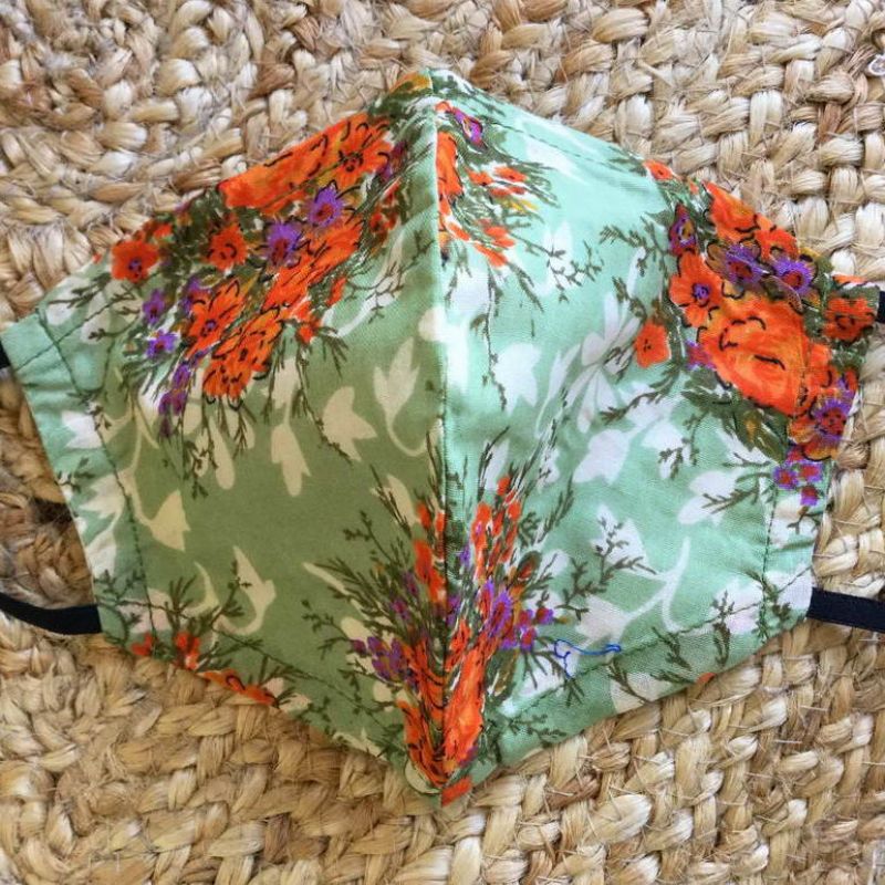 Μάσκα υφασμάτινη (M) Φλοράλ - με θήκη φίλτρου και έλασμα