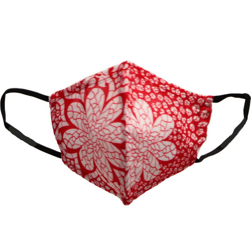 Μάσκα υφασμάτινη (M) Red Flower - με θήκη φίλτρου και έλασμα