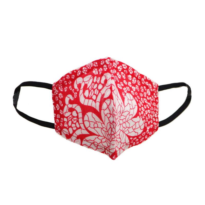 Μάσκα υφασμάτινη παιδική εφηβική (SM) Red Flower - με θήκη φίλτρου και έλασμα