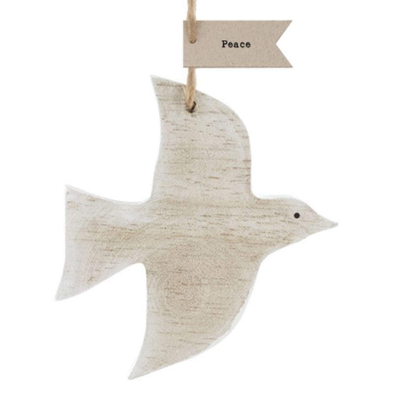 Hanging white wooden dove  9 cm