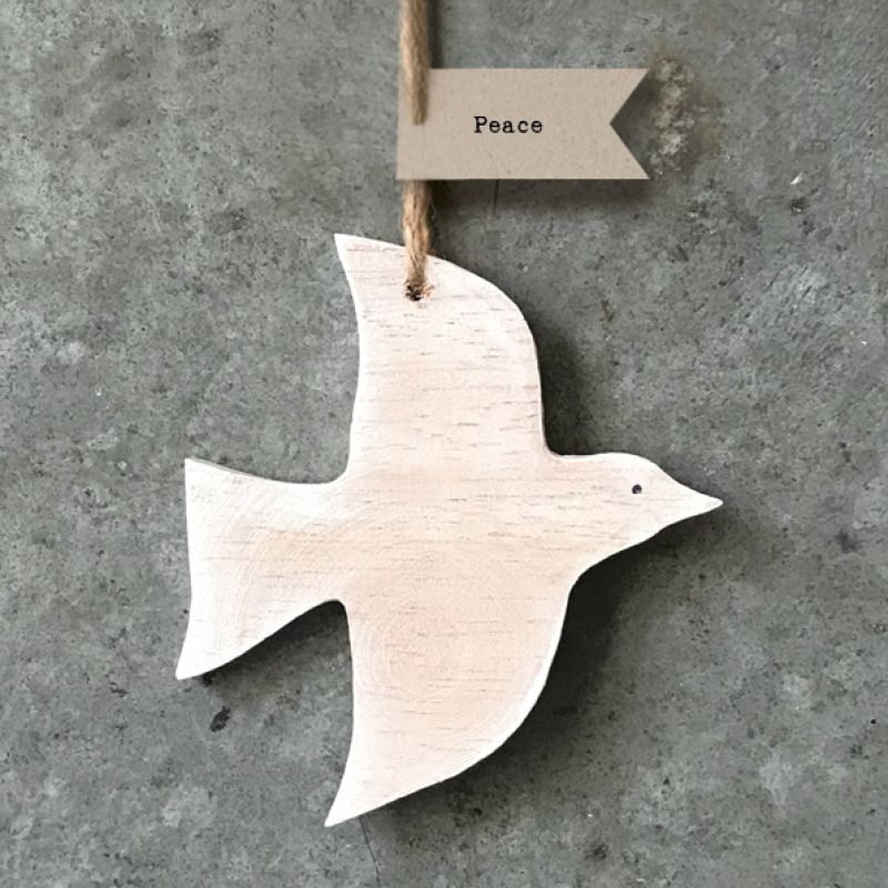 Hanging white wooden dove  9 cm