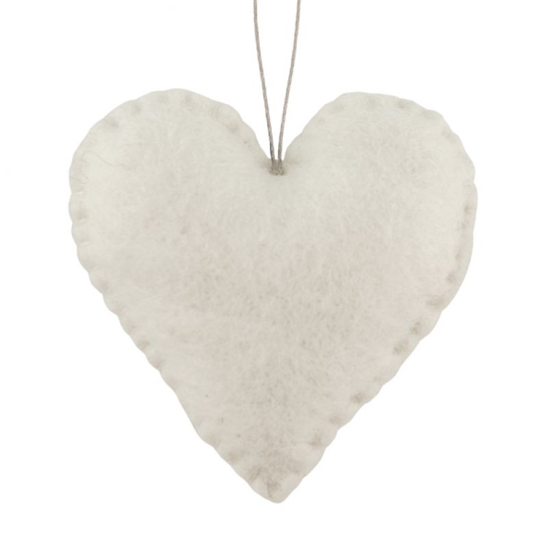 Felt hanging heart-White